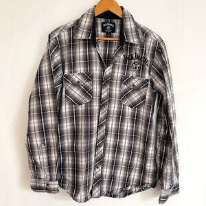 Jack Daniels No 7 Men Pearl Snap Gray Plaid Long Sleeve Shirt Size L
